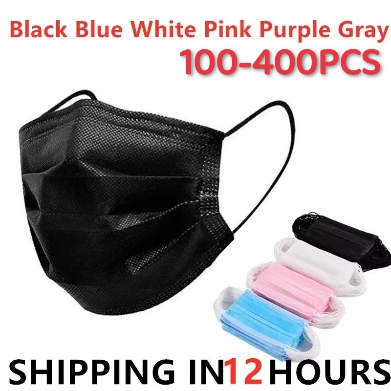 100-400pcs Black Mask Disposab - Disposable Surgical Mask ulasan dan harga